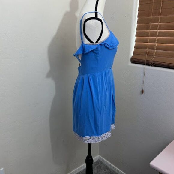 GB sleeveless mini summer dress beautiful blue and mauve crochet. Small item 123 - Picture 6 of 7